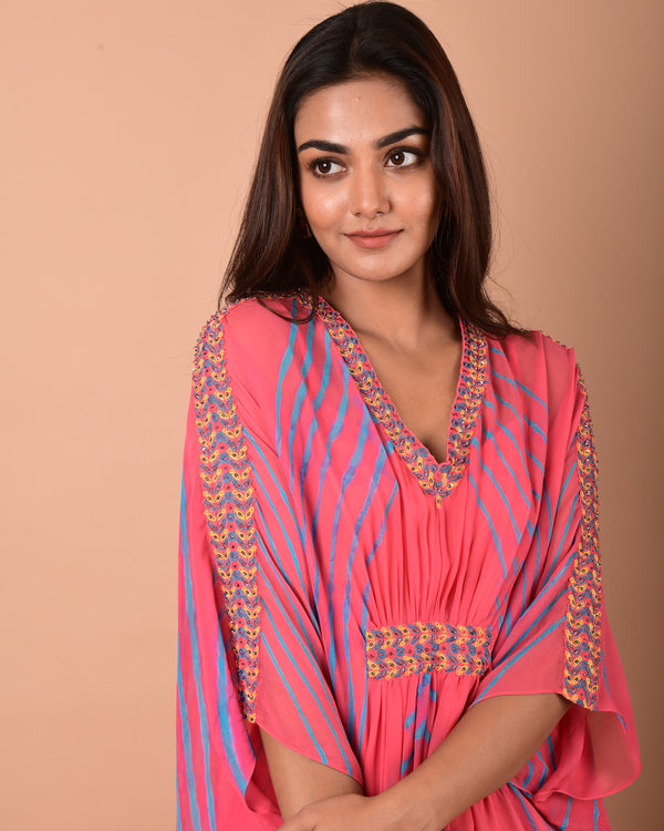 K-Anshika-Pale Pink Embroidered Kaftan Tunic-INDIASPOPUP.COM