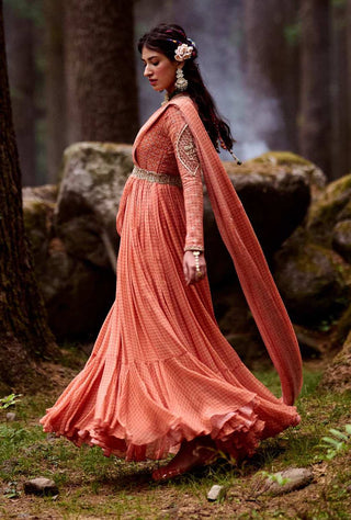 Paulmi & Harsh-Sherbet Orange Draped Anarkali With Belt-INDIASPOPUP.COM