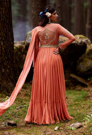 Paulmi & Harsh-Sherbet Orange Draped Anarkali With Belt-INDIASPOPUP.COM