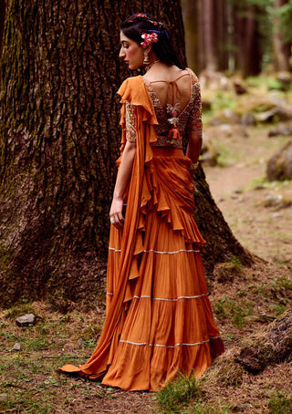 Paulmi & Harsh-Rust Orange Sari Set-INDIASPOPUP.COM