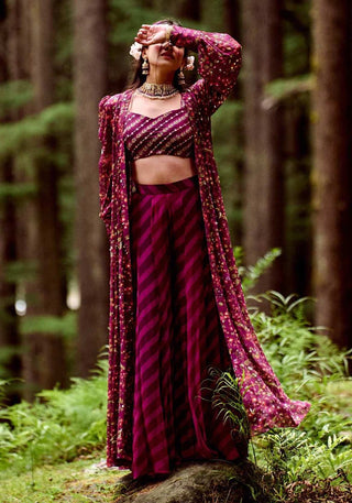 Paulmi & Harsh-Purple Leheriya Print Jacket With Blouse And Pant-INDIASPOPUP.COM