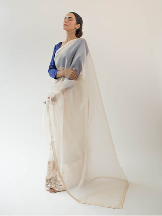 Kapardara-Pearl White Silk Organza Sari-INDIASPOPUP.COM