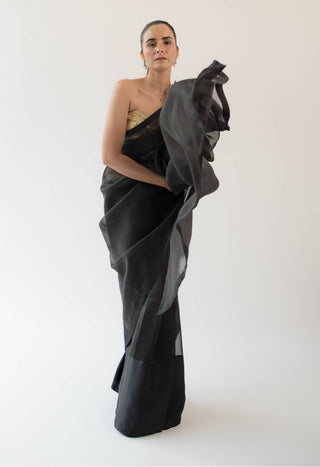 Kapardara-Black Silk Organza Sari-INDIASPOPUP.COM