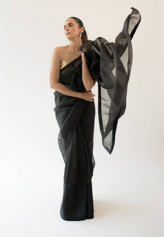 Kapardara-Black Silk Organza Sari-INDIASPOPUP.COM