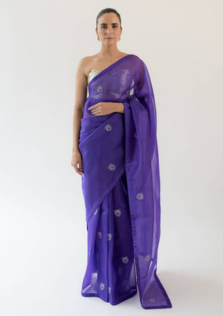 Kapardara-Purple Sumatra Silk Organza Sari-INDIASPOPUP.COM