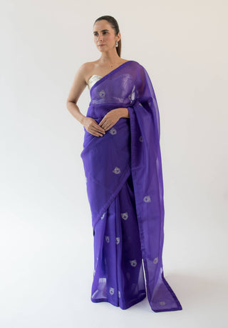 Kapardara-Purple Sumatra Silk Organza Sari-INDIASPOPUP.COM