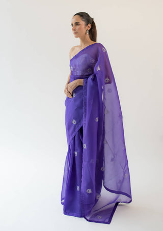 Kapardara-Purple Sumatra Silk Organza Sari-INDIASPOPUP.COM