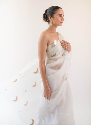 Kapardara-White Moonlight Silk Organza Sari-INDIASPOPUP.COM