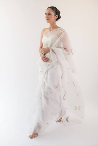 Kapardara-White Moonlight Silk Organza Sari-INDIASPOPUP.COM