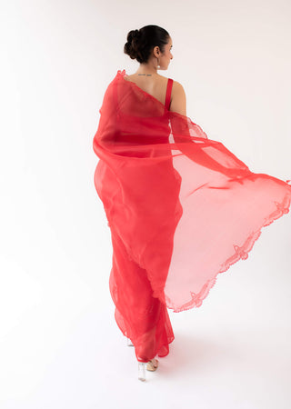 Kapardara-Ruby Red Silk Organza Sari-INDIASPOPUP.COM