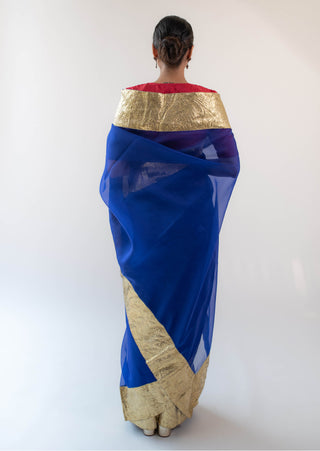 Kapardara-Blue Silk Organza Sari-INDIASPOPUP.COM