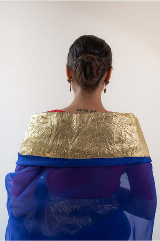 Kapardara-Blue Silk Organza Sari-INDIASPOPUP.COM