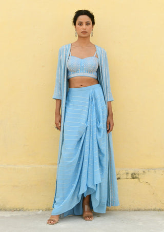 Chamee And Palak-Ella Blue Embroidered Jacket And Skirt Set-INDIASPOPUP.COM