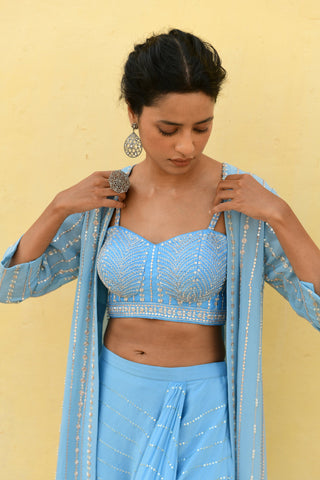 Chamee And Palak-Ella Blue Embroidered Jacket And Skirt Set-INDIASPOPUP.COM