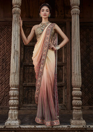 Kalista-Shameen Ombre Pre-Draped Sari With Blouse-INDIASPOPUP.COM