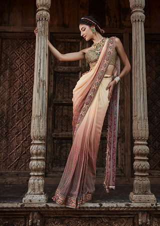 Kalista-Shameen Ombre Pre-Draped Sari With Blouse-INDIASPOPUP.COM