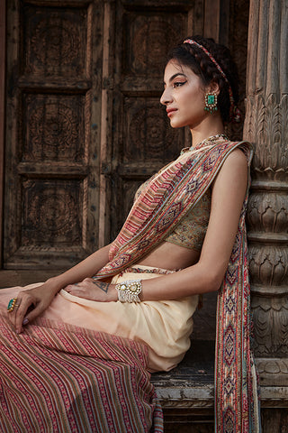 Kalista-Shameen Ombre Pre-Draped Sari With Blouse-INDIASPOPUP.COM