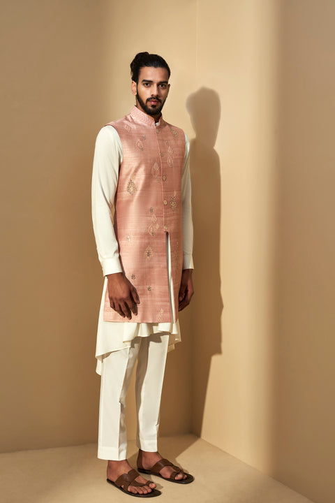 Dhruv Vaish-Sand Rose Long Jawahar Jacket Set-INDIASPOPUP.COM
