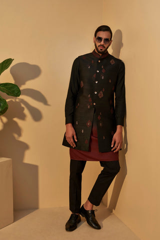 Dhruv Vaish-Black Long Jawahar Jacket Set-INDIASPOPUP.COM