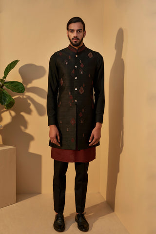 Dhruv Vaish-Black Long Jawahar Jacket Set-INDIASPOPUP.COM