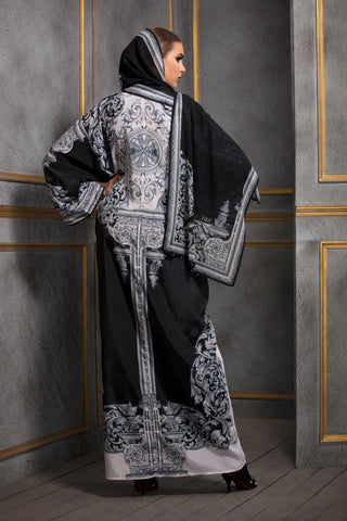 Rajdeep Ranawat-Black & White Kimono Dress With Stole-INDIASPOPUP.COM