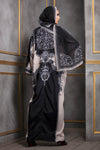 Rajdeep Ranawat-Cream & Black Kimono Dress With Stole-INDIASPOPUP.COM