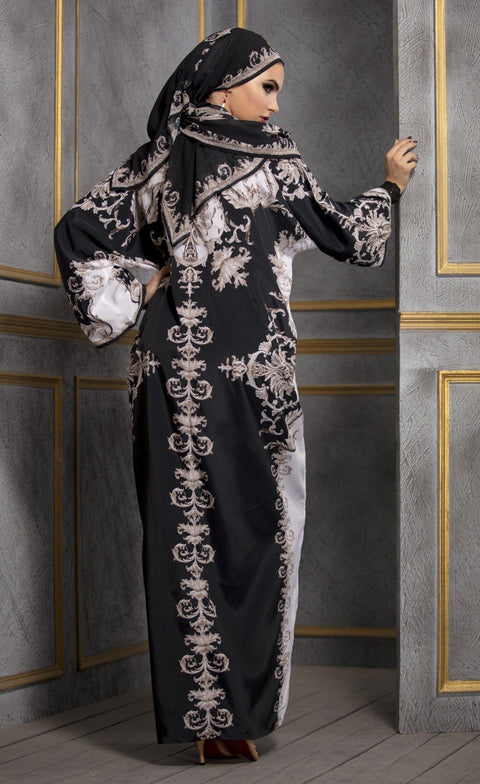 Rajdeep Ranawat-Beige & Black Kimono Dress With Stole-INDIASPOPUP.COM