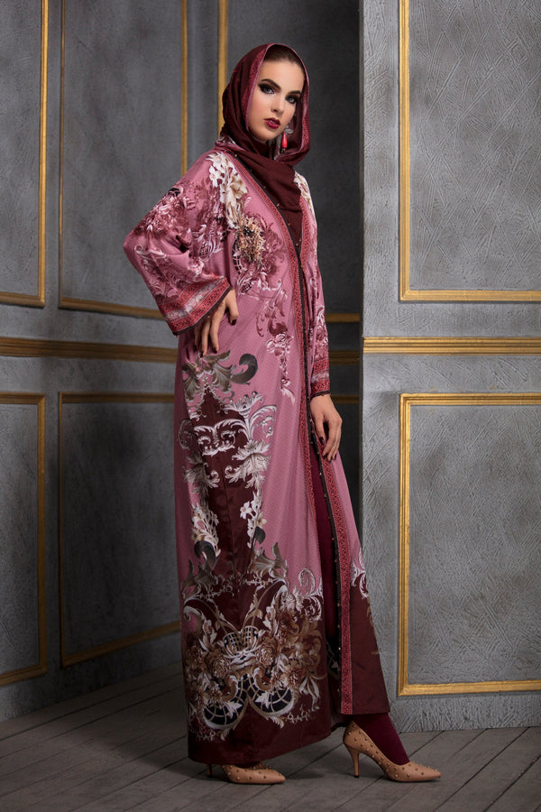 Rajdeep Ranawat-Rasberry Kimono Dress With Stole-INDIASPOPUP.COM