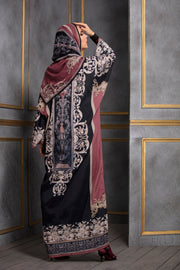 Rajdeep Ranawat-Raspberry & Black Kimono Dress With Stole-INDIASPOPUP.COM