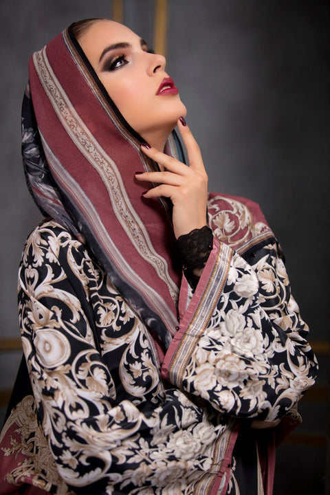 Rajdeep Ranawat-Raspberry & Black Kimono Dress With Stole-INDIASPOPUP.COM