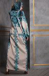 Rajdeep Ranawat-Turquoise & Beige Kimono Dress With Stole-INDIASPOPUP.COM