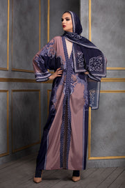 Rajdeep Ranawat-Old Rose & Navy Kimono Dress With Stole-INDIASPOPUP.COM