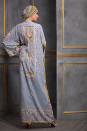 Rajdeep Ranawat-Mustard & Grey Kimono Dress With Stole-INDIASPOPUP.COM
