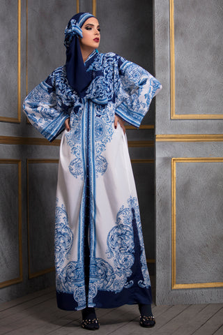 Rajdeep Ranawat-Indigo Kimono Dress With Stole-INDIASPOPUP.COM