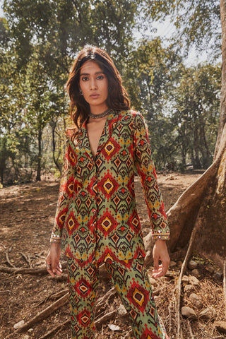 Drishti & Zahabia-Green Embroidered Pant Suit-INDIASPOPUP.COM