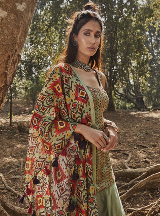 Drishti & Zahabia-Green Embroidered Tunic Set-INDIASPOPUP.COM