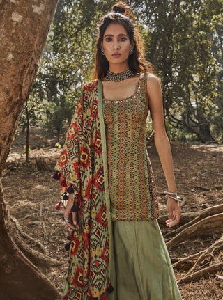 Drishti & Zahabia-Green Embroidered Tunic Set-INDIASPOPUP.COM