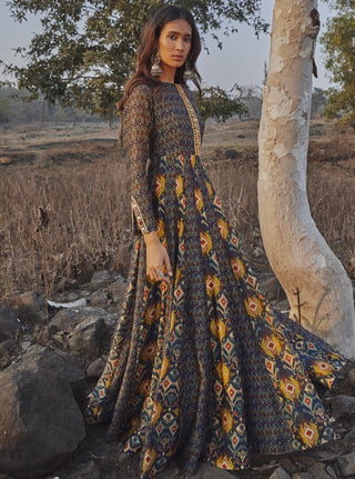 Drishti & Zahabia-Navy Embroidered Maxi Dress-INDIASPOPUP.COM