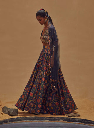 Drishti & Zahabia-Navy Gathered Lehenga Set-INDIASPOPUP.COM