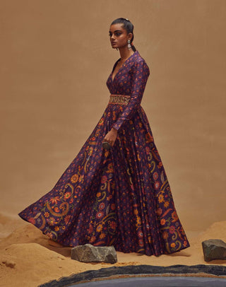 Drishti & Zahabia-Purple Maxi Dress With Embroidered Belt-INDIASPOPUP.COM