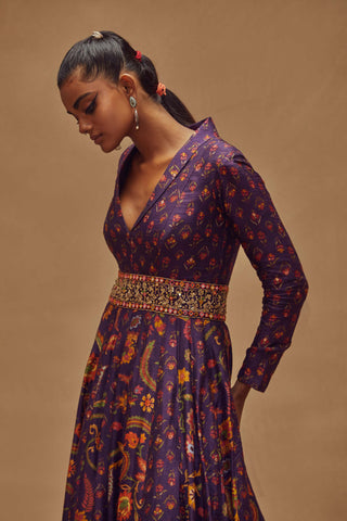 Drishti & Zahabia-Purple Maxi Dress With Embroidered Belt-INDIASPOPUP.COM