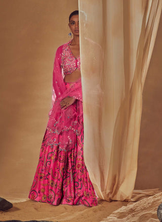 Drishti & Zahabia-Fuchsia Pleated Lehenga Set-INDIASPOPUP.COM