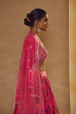 Drishti & Zahabia-Fuchsia Pleated Lehenga Set-INDIASPOPUP.COM