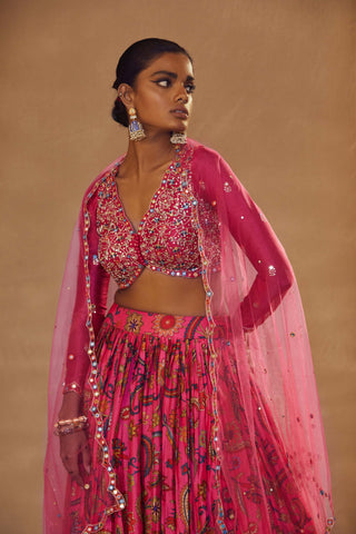 Drishti & Zahabia-Fuchsia Pleated Lehenga Set-INDIASPOPUP.COM