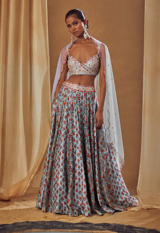 Drishti & Zahabia-Light Blue Embroidered Lehenga Set-INDIASPOPUP.COM