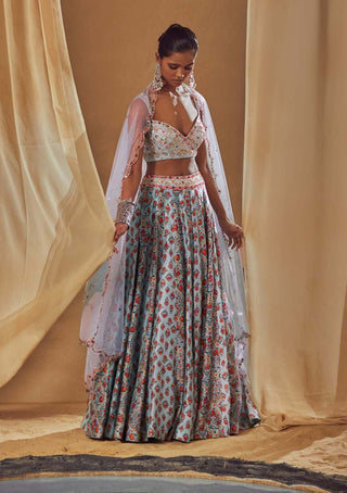 Drishti & Zahabia-Light Blue Embroidered Lehenga Set-INDIASPOPUP.COM