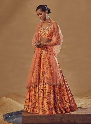 Drishti & Zahabia-Peach Embroidered Godet Lehenga Set-INDIASPOPUP.COM