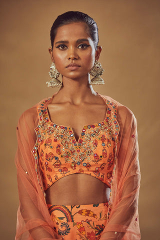 Drishti & Zahabia-Peach Embroidered Godet Lehenga Set-INDIASPOPUP.COM