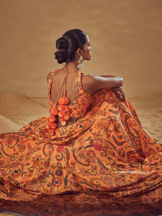 Drishti & Zahabia-Peach Embroidered Godet Lehenga Set-INDIASPOPUP.COM