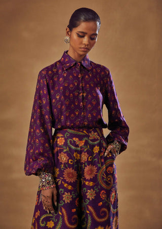 Drishti & Zahabia-Purple Shirt With Pleated Trousers-INDIASPOPUP.COM